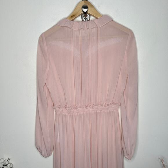 CLAUDIE PIERLOT Frilled Long Maxi Dress Sheer Blush Pink Sz 40/M NWT {R32} - Picture 4 of 7